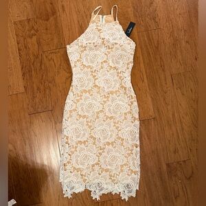 Lulu's Floral Lace Midi Dress in white